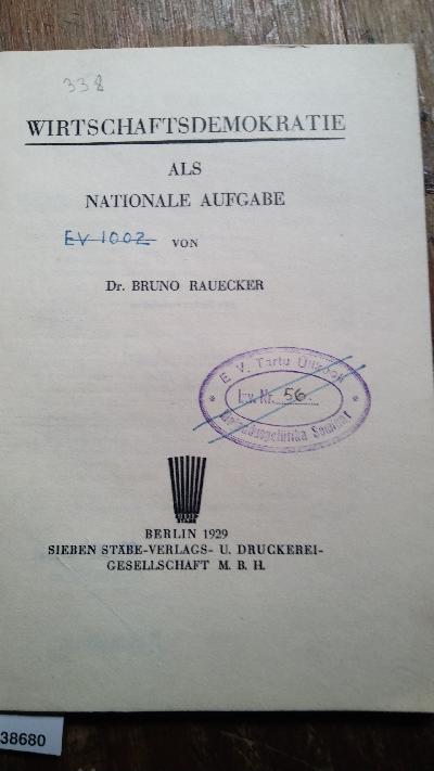 Wirtschaftsdemokratie  als nationale Aufgabe - Front Cover
