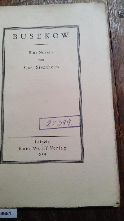 Busekow  eine Novelle - Front Cover