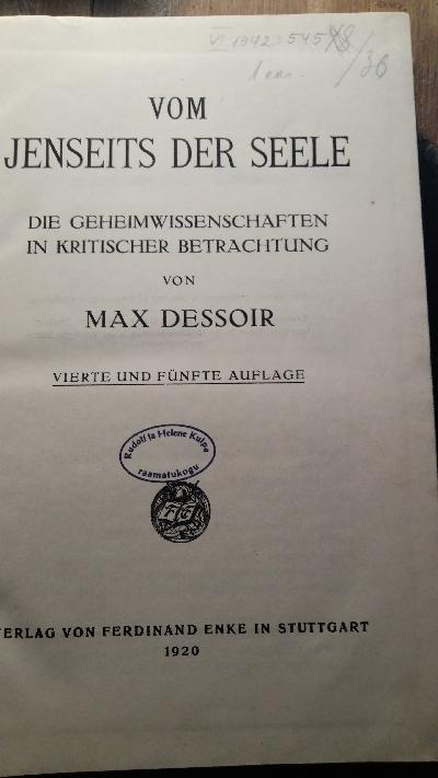 Vom Jenseits der Seele  Die Geheimwissenschaften in kritischer Betrachtung - Front Cover