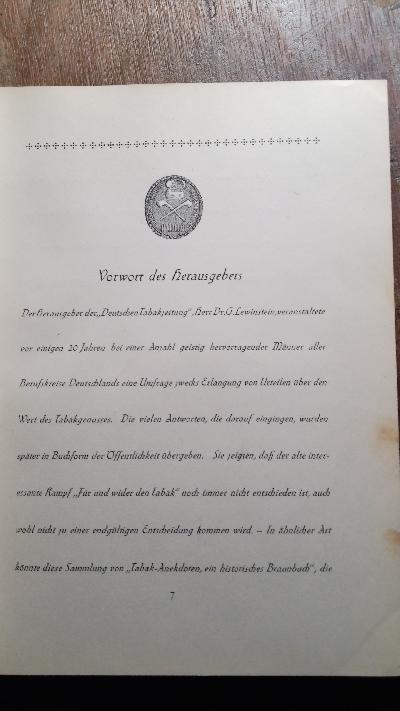 Tabak - Anekdoten  Ein historisches Braunbuch aus den verschiedensten Quellen im Laufe der Jahre zusammengetragen und nach den Persönlichkeiten alphabetisch geordnet - Front Cover