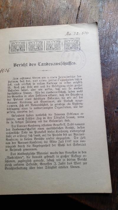 Landesorganisation der deutschen und österr. - ungarl. Sozialdemokraten in der Schweiz  Jahresbericht pro 1907 - Front Cover