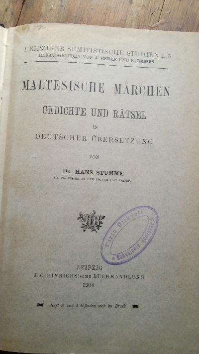 Maltesische Märchen  Gedichte und Rätsel in deutscher Übersetzung - Front Cover