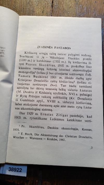 Is Lietuviu Istorines Akcentologijos  1605 m. katekizmo kirciavimas - Front Cover