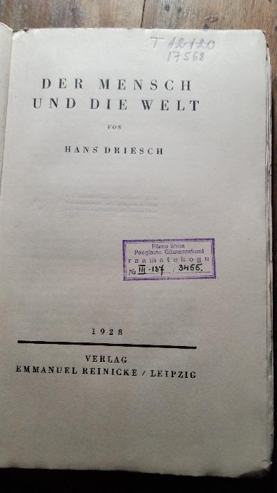 Der Mensch und die Welt - Front Cover