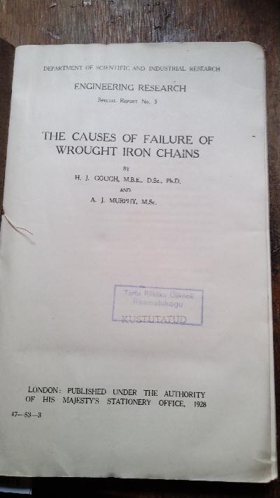 The Causes of Failure of Wrought Iron Chains - Front Cover